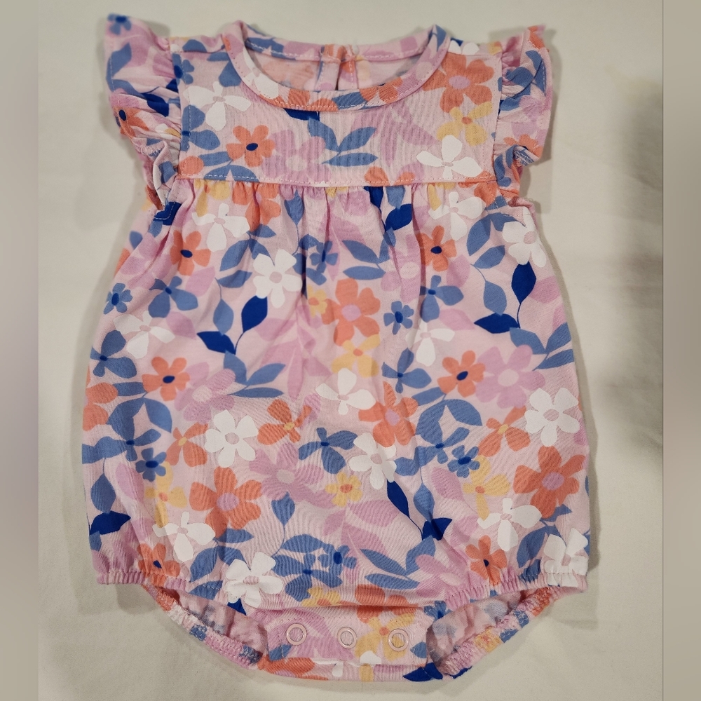 Carter's Girl's Angel-Sleeve 3-Piece Bodysuit Set Pink Floral Size NB NWT - Picture 4 of 10